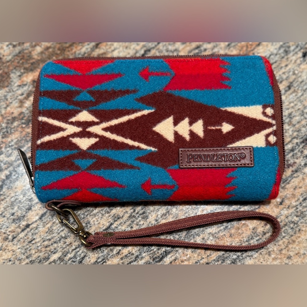Pendleton Blue and Red Wool Wristlet